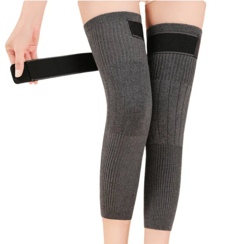 2 PCS Non-Slip Cashmere Wool Knee Pads Leg Warmer with Strap Adjustable for Men & Women