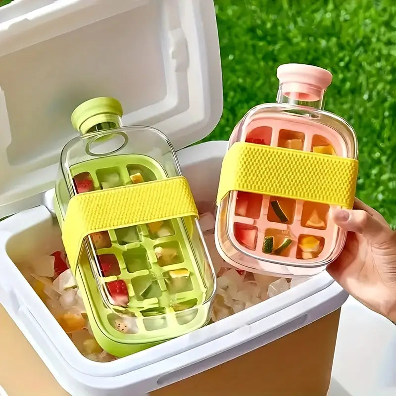 Ice Cube Bottle, 2 in 1 Touch-Free Ice Cube Tray Water Bottle