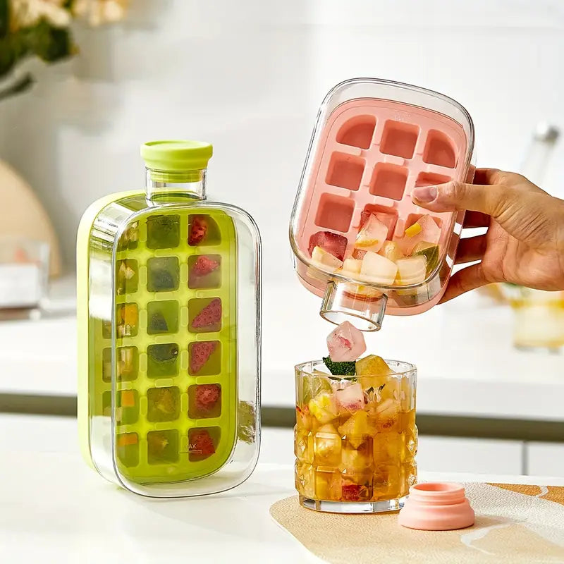 Ice Cube Bottle, 2 in 1 Touch-Free Ice Cube Tray Water Bottle