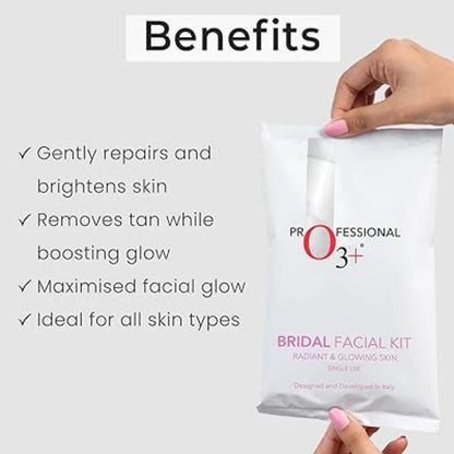 O3+ Professional Bridal Facial Kit - Single Use Vitamin-C Glowing Skin Treatment with D-Tan Pack
