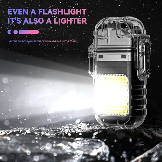 2 in 1 Transparent COB LED Flashlight with Rechargeable Electric Lighter – Bright, Portable & Multipurpose