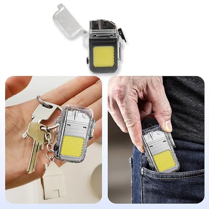 2 in 1 Transparent COB LED Flashlight with Rechargeable Electric Lighter – Bright, Portable & Multipurpose