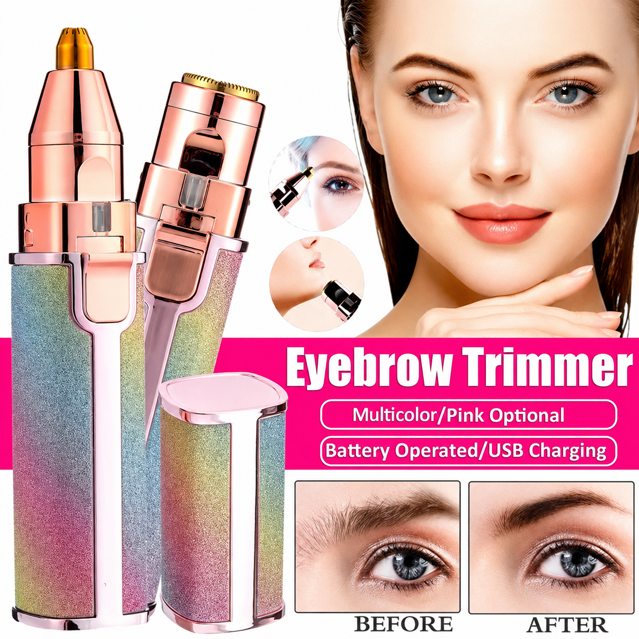 2 in 1 Rechargeable Eyebrow & Facial Hair Trimmer for Women